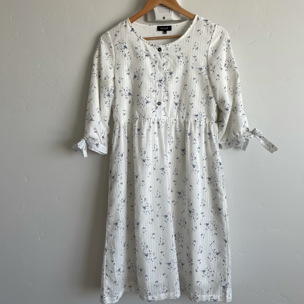 Roolee white w/ blue floral dress